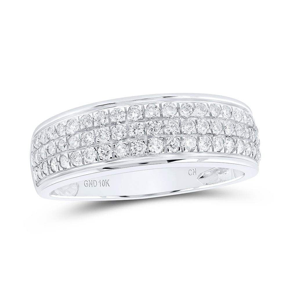 Enchanting Love Story | 10kt White Gold His Hers Round Diamond Cluster Matching Wedding Set 1 - 3/4 Cttw - Splendid Jewellery