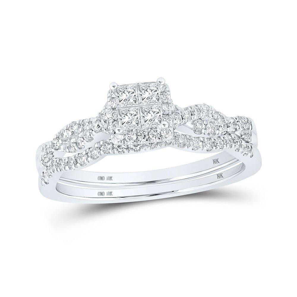 Enchanting Love Story | 10kt White Gold Princess Diamond Bridal Wedding Ring Band Set 1/2 Cttw | Splendid Jewellery - Splendid Jewellery