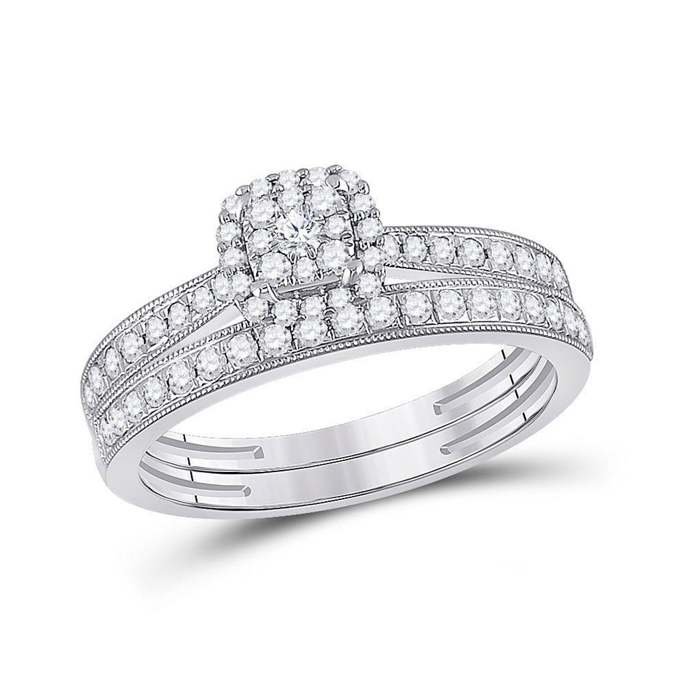 Enchanting Love Story | 10kt White Gold Round Diamond Bridal Wedding Ring Band Set 1/2 Cttw - Splendid Jewellery