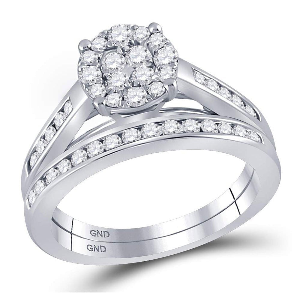 Enchanting Love Story | 10kt White Gold Round Diamond Bridal Wedding Ring Band Set 3/4 Cttw - Splendid Jewellery