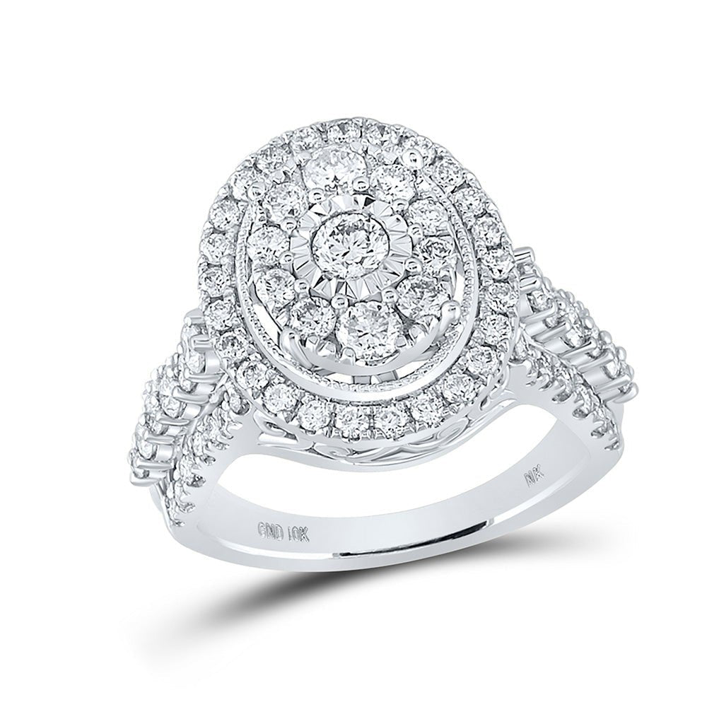 Enchanting Love Story | 10kt White Gold Round Diamond Oval Bridal Wedding Engagement Ring 1 - 5/8 Cttw - Splendid Jewellery