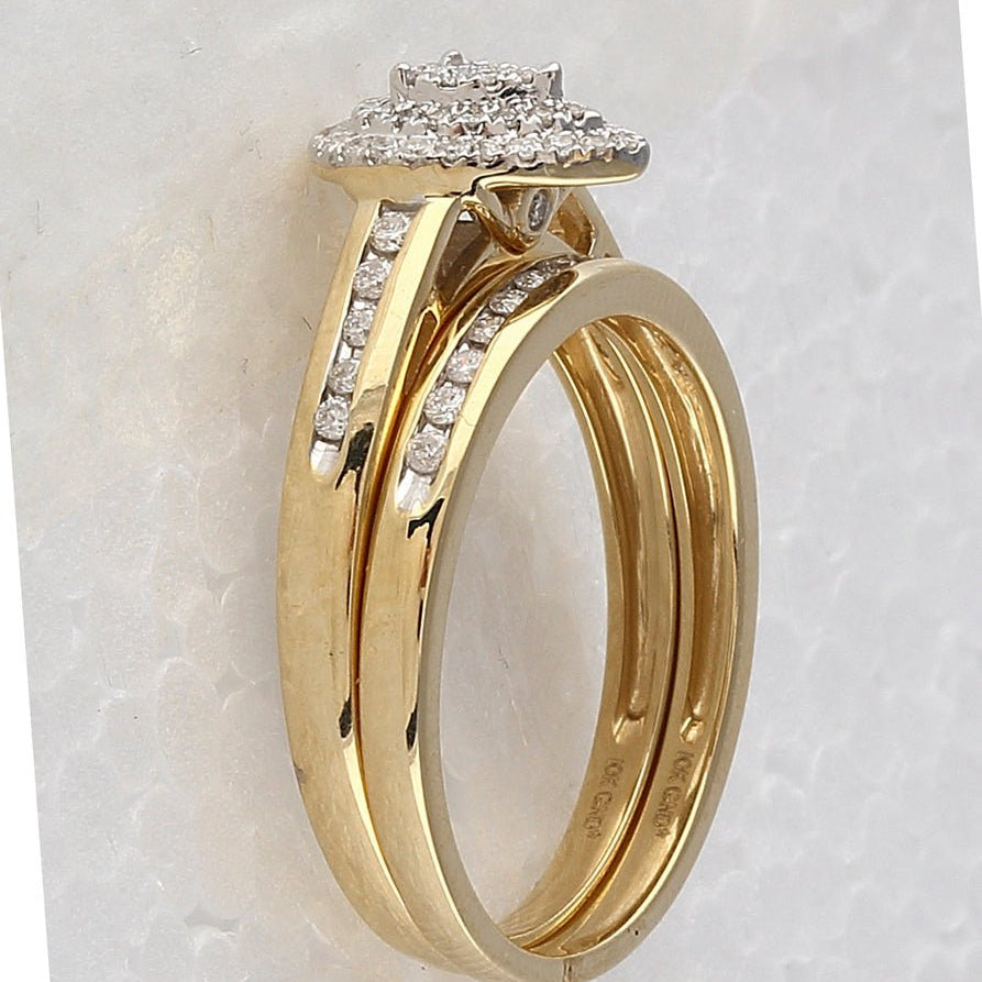 Enchanting Love Story | 10kt Yellow Gold Diamond Halo Bridal Wedding Ring Set 1/3 Cttw - Splendid Jewellery