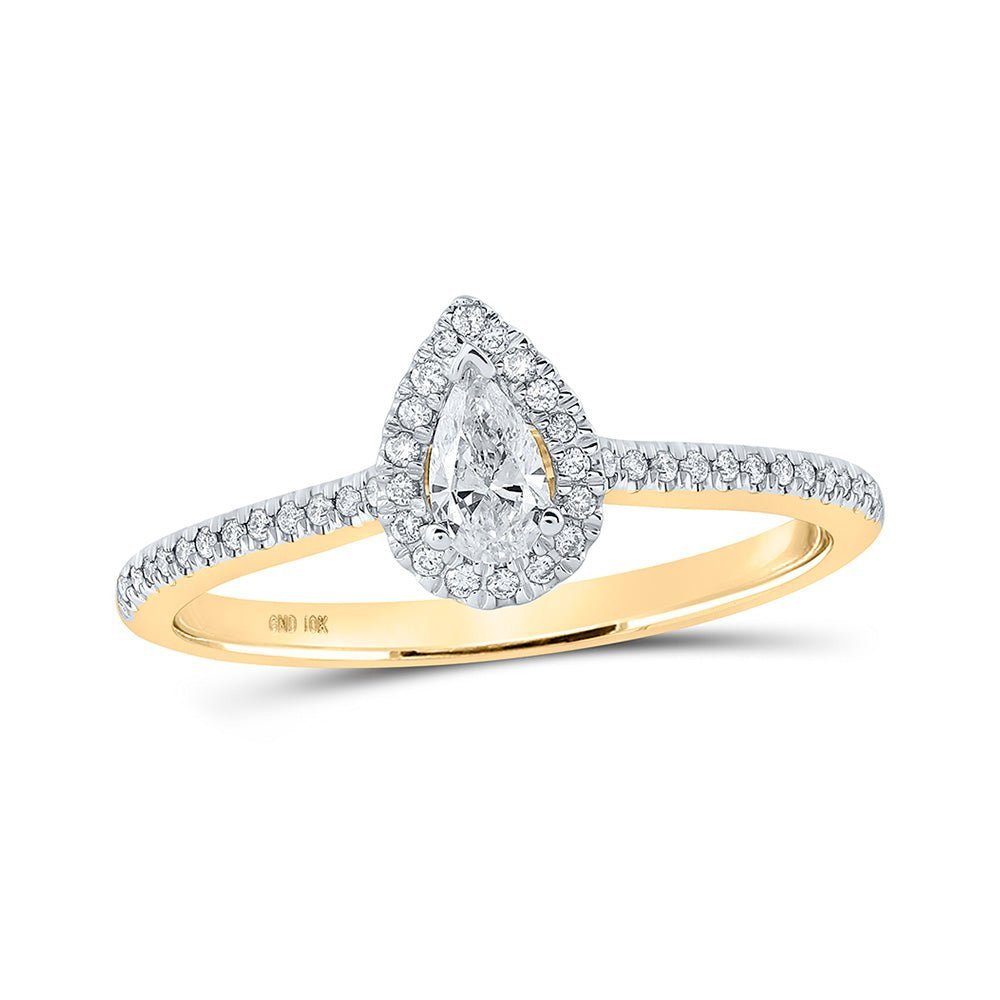 Enchanting Love Story | 10kt Yellow Gold Pear Diamond Halo Bridal Wedding Engagement Ring 1/3 Cttw - Splendid Jewellery