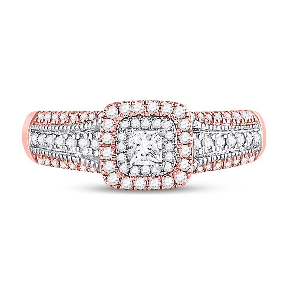 Enchanting Love Story | 14kt Two - tone Gold Princess Diamond Halo Bridal Wedding Engagement Ring 1/2 Cttw - Splendid Jewellery