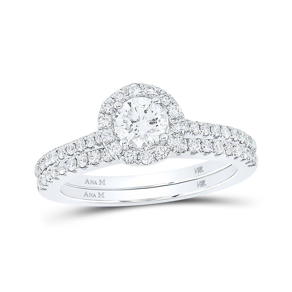 Enchanting Love Story | 14kt White Gold Diamond Halo Bridal Wedding Ring Band Set 1 Cttw | Splendid Jewellery - Splendid Jewellery