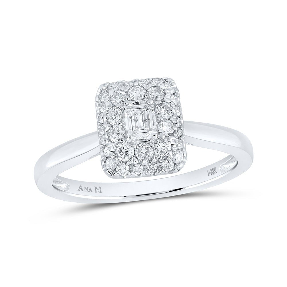 Enchanting Love Story | 14kt White Gold Emerald Diamond Halo Bridal Wedding Engagement Ring 1/2 Cttw | Splendid Jewellery - Splendid Jewellery