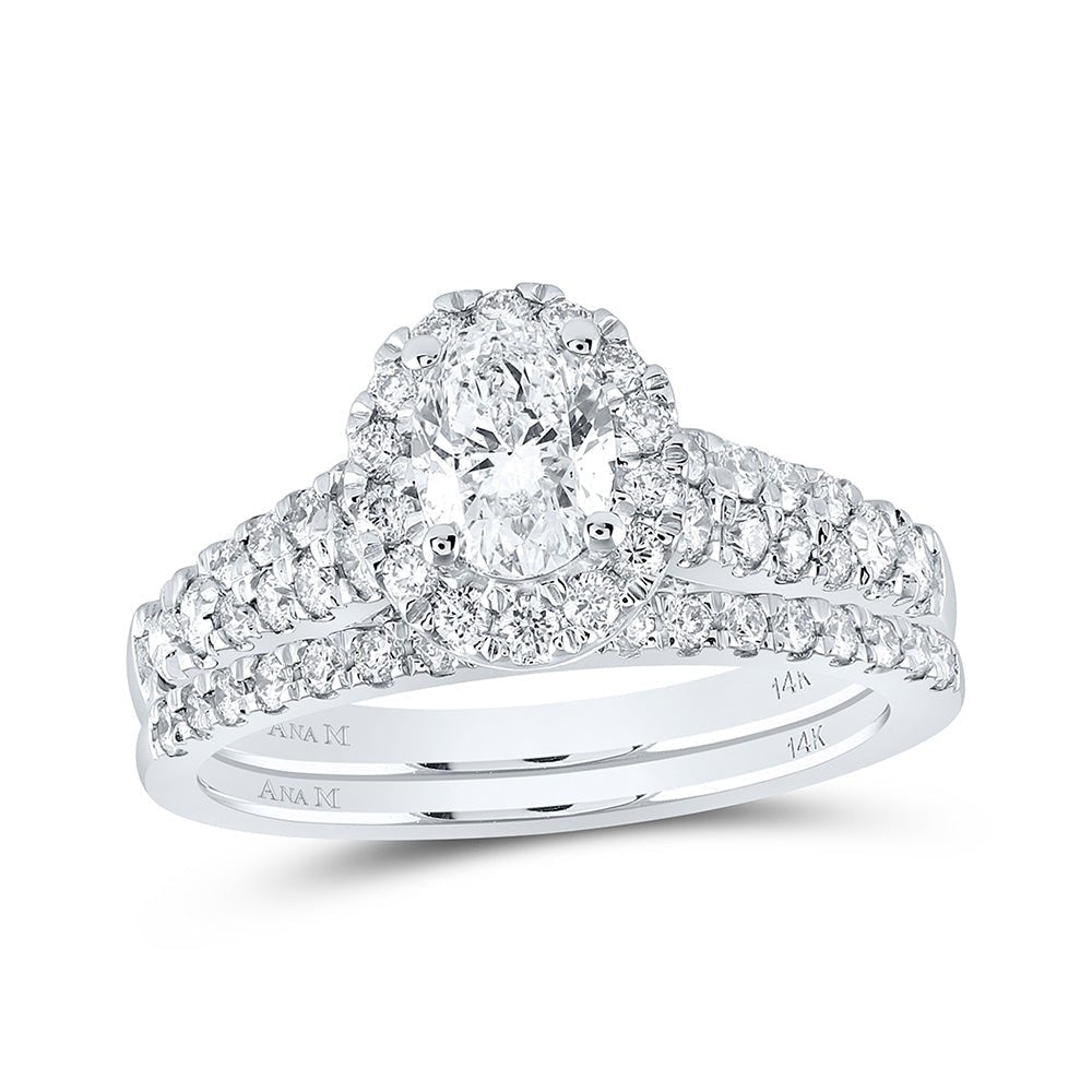 Enchanting Love Story | 14kt White Gold Emerald Diamond Halo Bridal Wedding Ring Band Set 1 - 1/2 Cttw - Splendid Jewellery