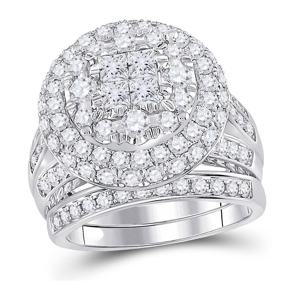 Enchanting Love Story | 14kt White Gold Princess Diamond Bridal Wedding Ring Band Set 3 Cttw - Splendid Jewellery