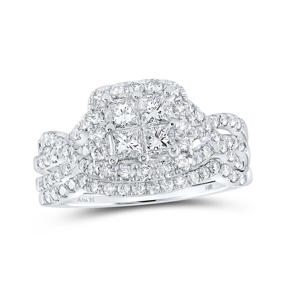 Enchanting Love Story | 14kt White Gold Princess Diamond Square Bridal Wedding Ring Band Set 1 - 1/2 Cttw | Splendid Jewellery - Splendid Jewellery