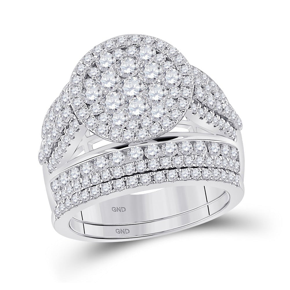 Enchanting Love Story | 14kt White Gold Round Diamond Bridal Wedding Ring Band Set 3 Cttw - Splendid Jewellery