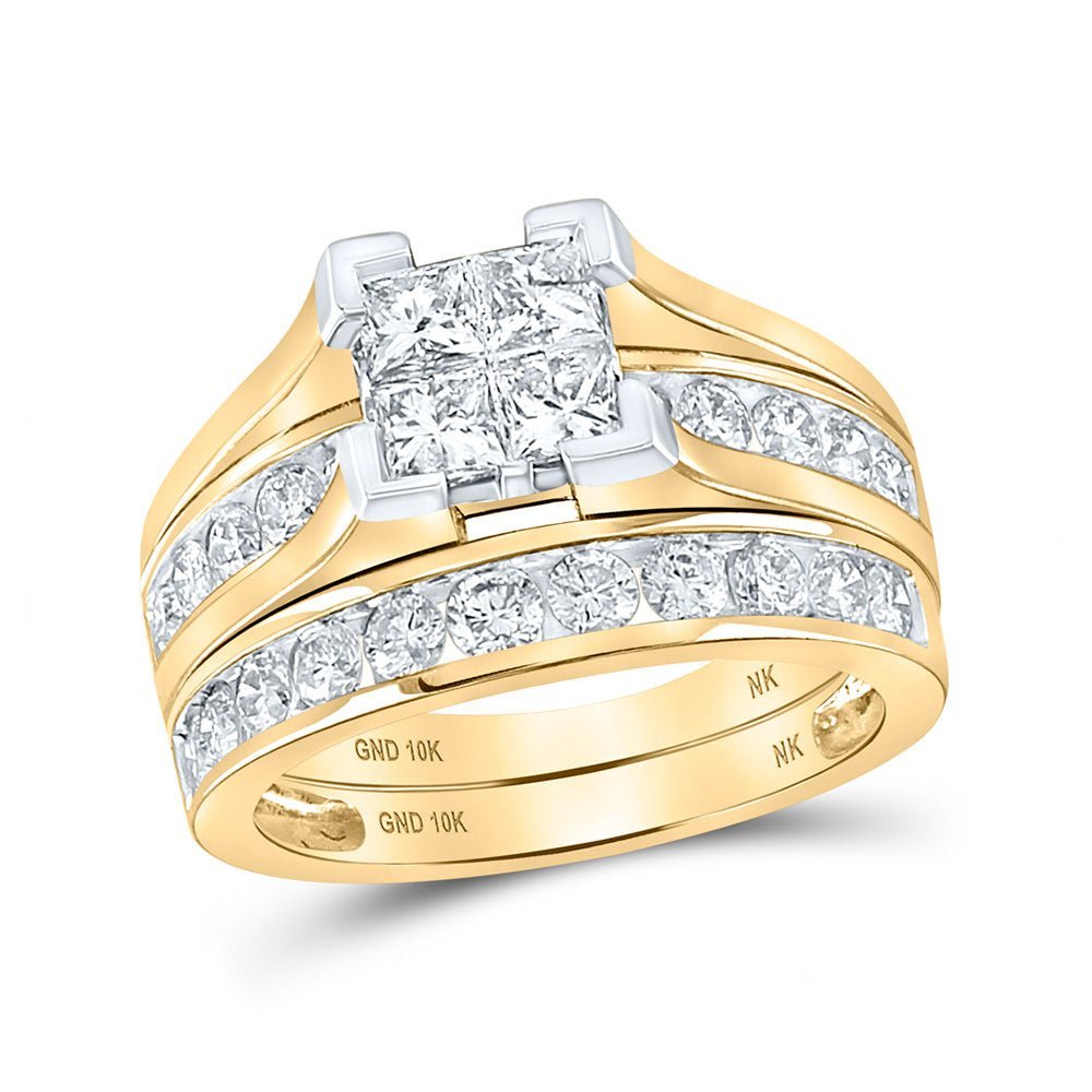 Enchanting Love's Embrace 10kt Yellow Gold Princess Diamond Bridal Wedding Ring Band Set - Splendid Jewellery
