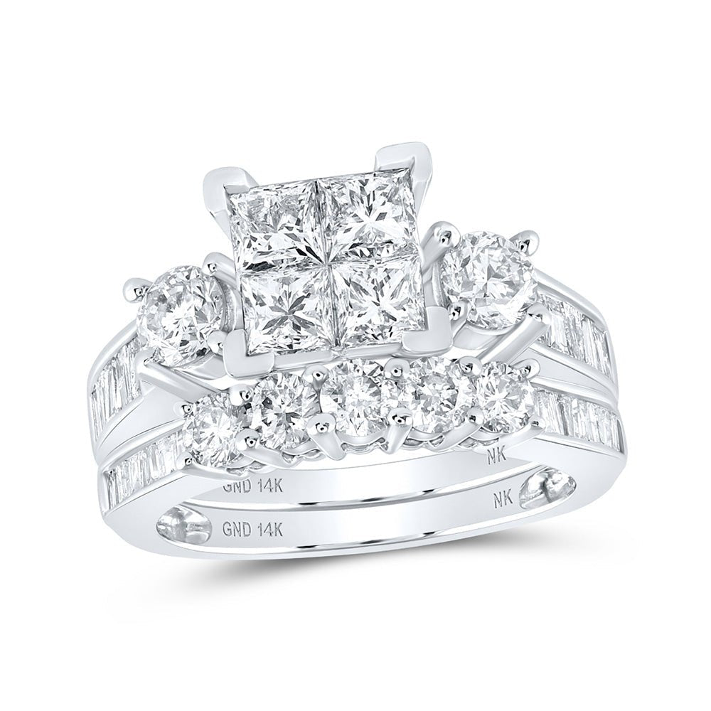 Enchanting Majesty | 14kt White Gold Princess Diamond Square Bridal Wedding Ring Band Set 3 Cttw | Splendid Jewellery - Splendid Jewellery