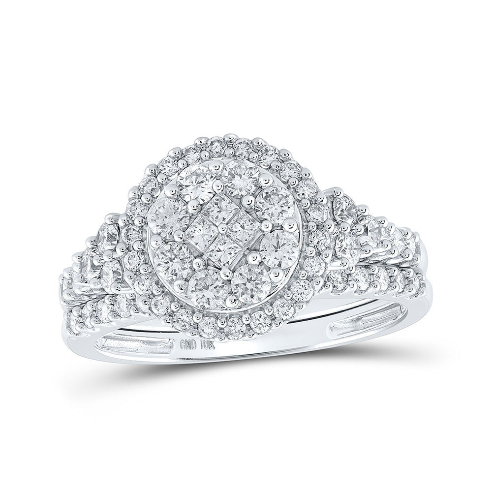 Enchanting Princess Diamond Cluster Wedding Ring Set in 10kt White Gold - Splendid Jewellery