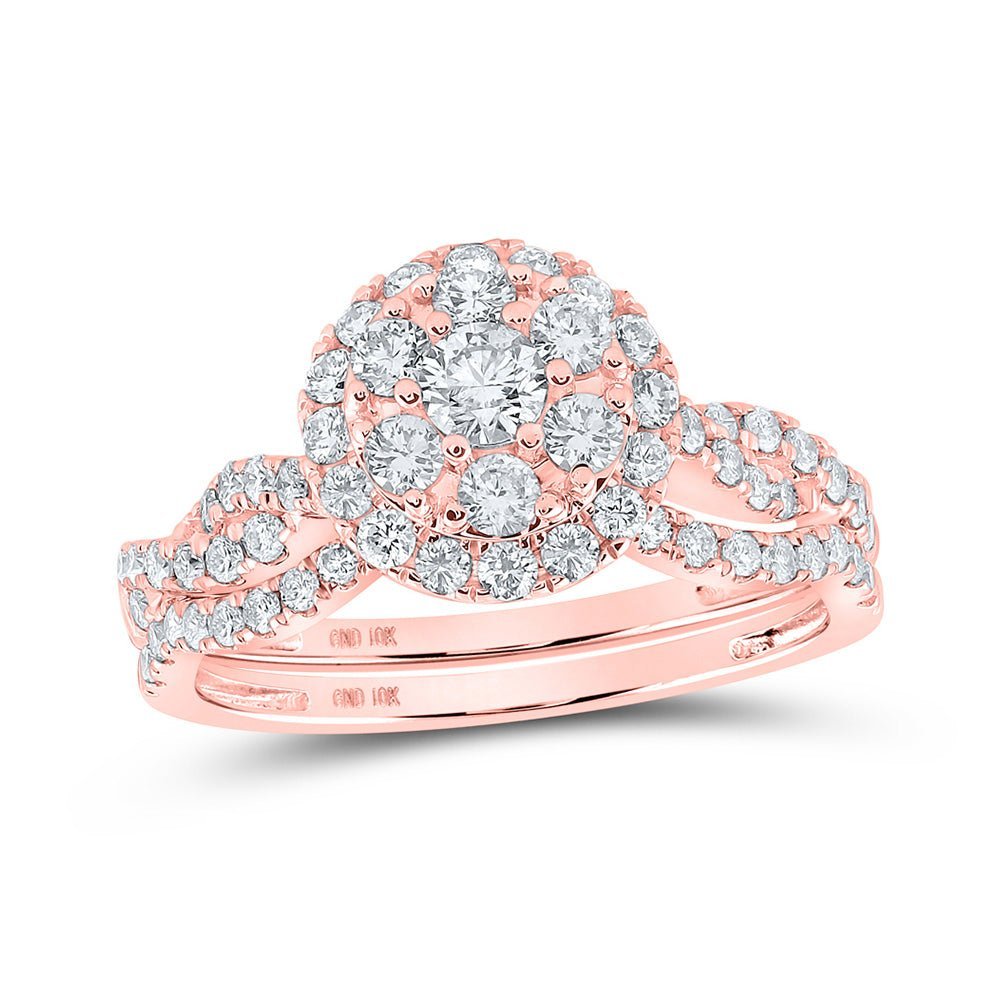 Enchanting Rose Gold Diamond Halo Bridal Wedding Ring Band Set - Splendid Jewellery