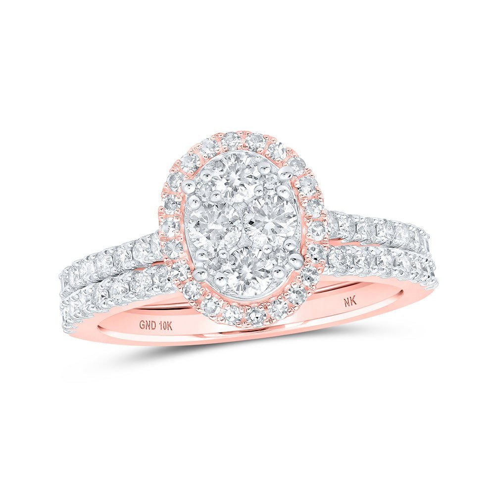 Enchanting Rose Gold Diamond Halo Bridal Wedding Ring Set - Splendid Jewellery