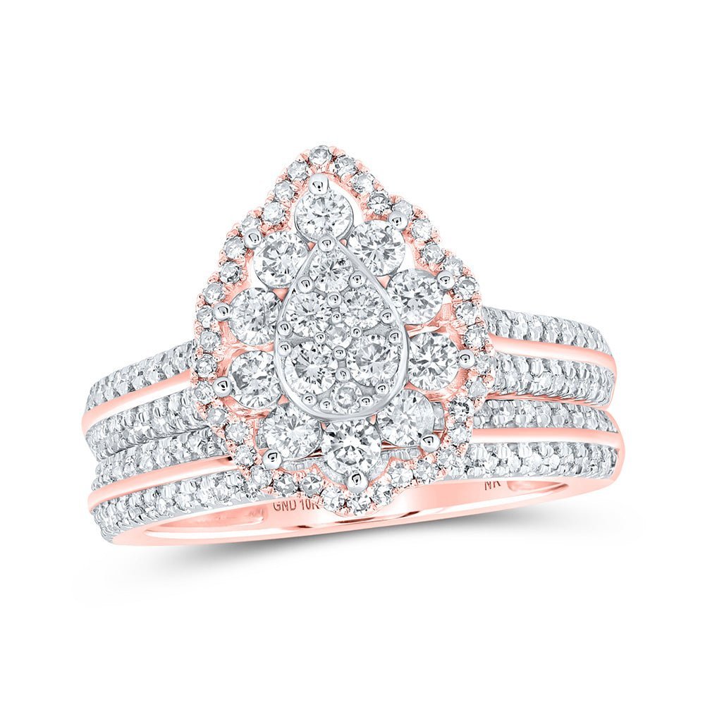 Enchanting Rose Gold Diamond Teardrop Bridal Wedding Ring Set - Splendid Jewellery