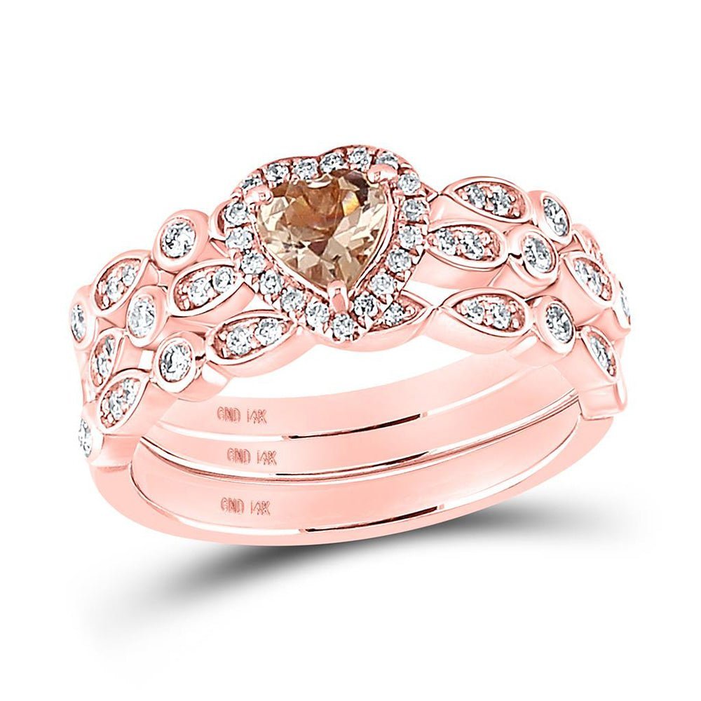 Enchanting Rose Gold Heart Morganite Wedding Ring Set - Splendid Jewellery