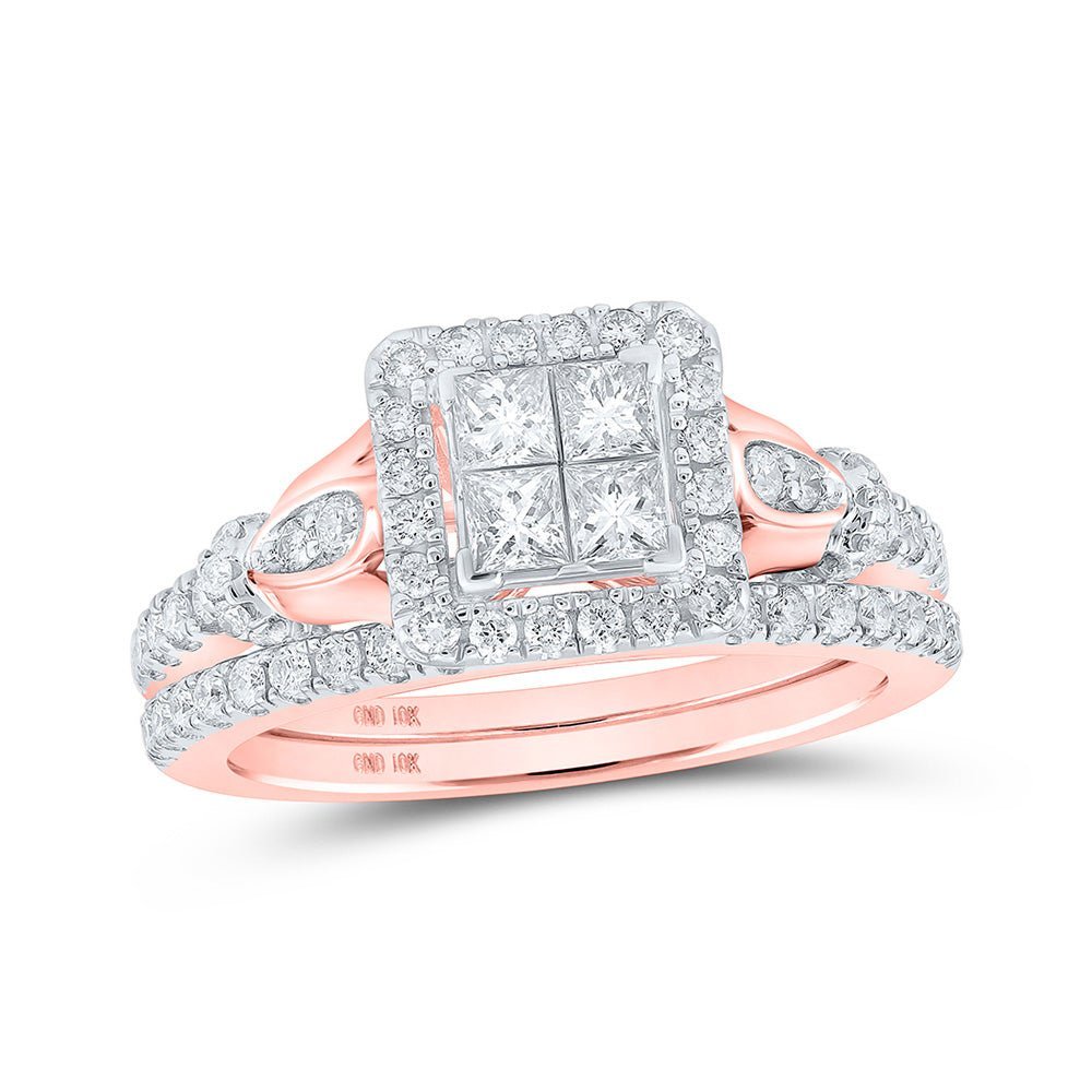 Enchanting Rose Gold Princess Diamond Square Bridal Wedding Ring Set - Splendid Jewellery