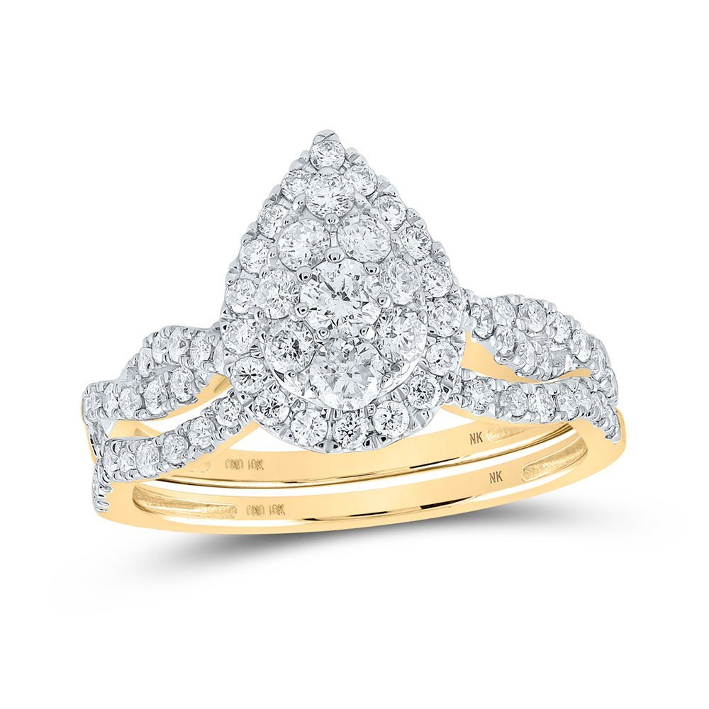 Enchanting Teardrop Diamond Bridal Wedding Ring Set in 10kt Yellow Gold - Splendid Jewellery