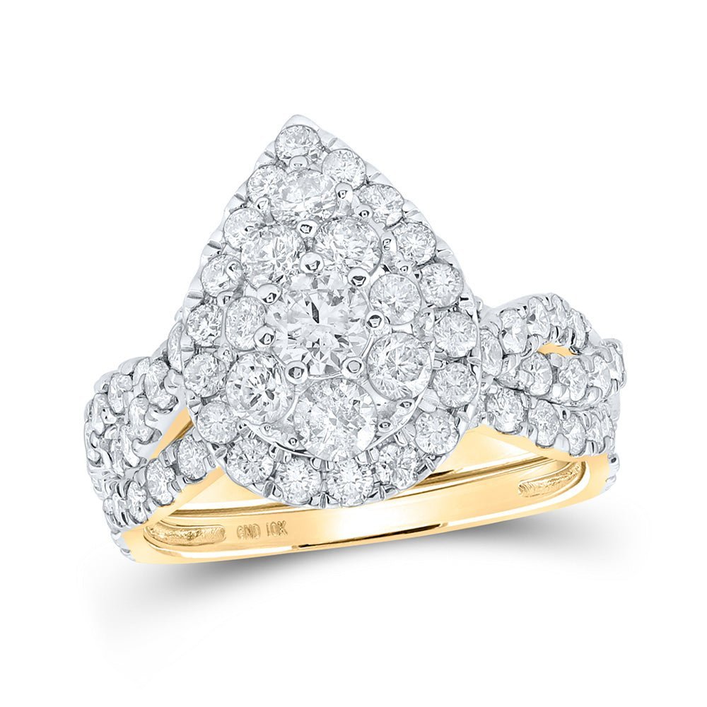 Enchanting Teardrop Halo Diamond Wedding Ring Set - Splendid Jewellery