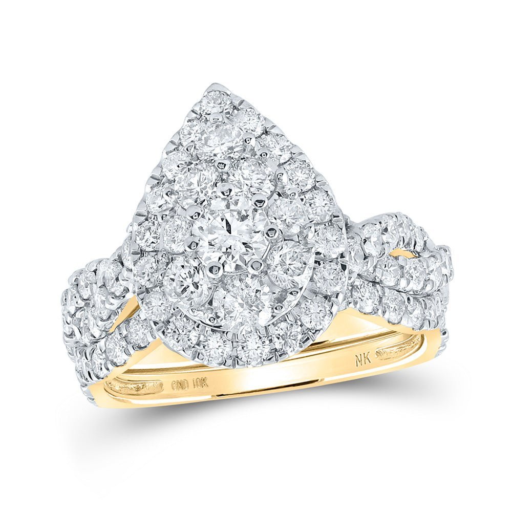 Enchanting Tears of Love | 10kt Yellow Gold Round Diamond Teardrop Bridal Wedding Ring Band Set 2 Cttw - Splendid Jewellery
