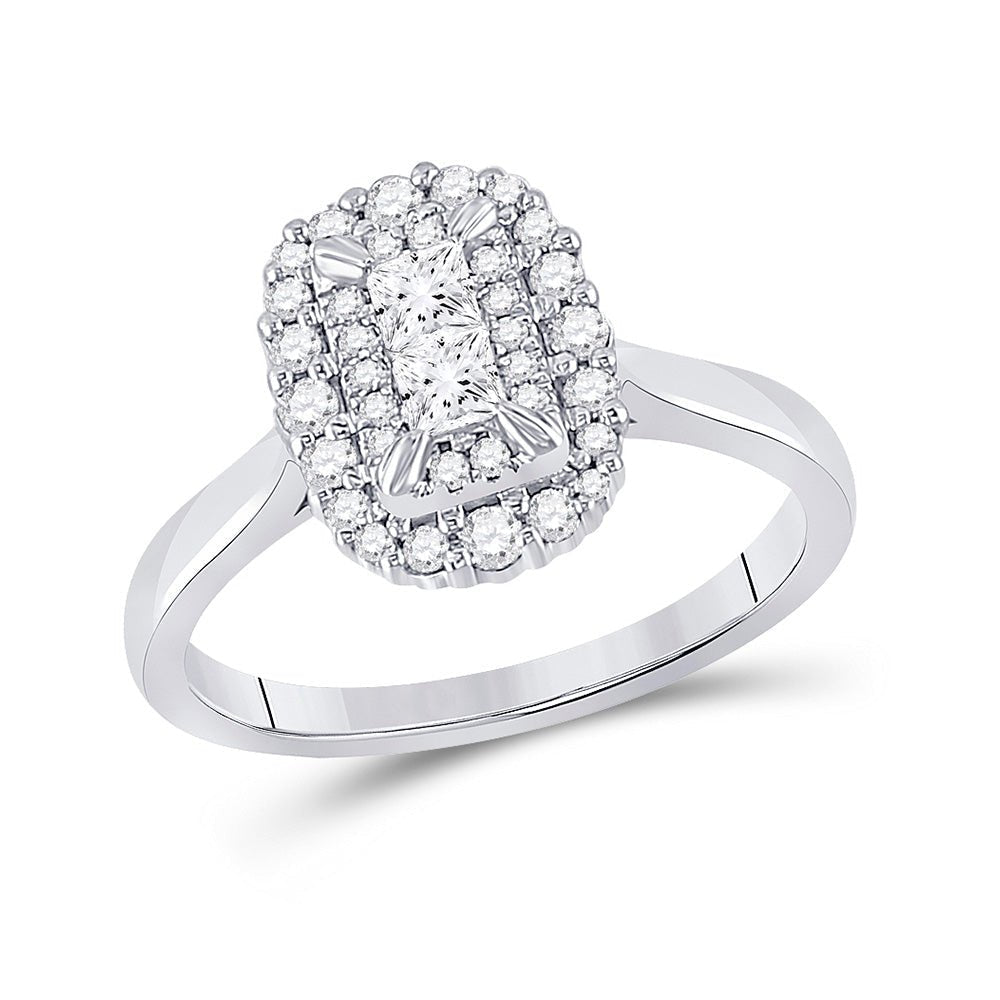 Enchanting White Gold Princess Diamond Halo Bridal Wedding Ring - Splendid Jewellery
