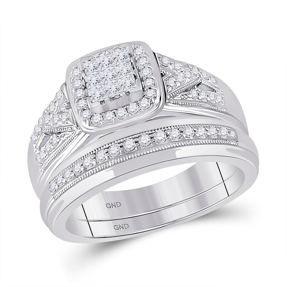 Eternal Brilliance 10kt White Gold His Hers Round Diamond Square Matching Wedding Set - Splendid Jewellery