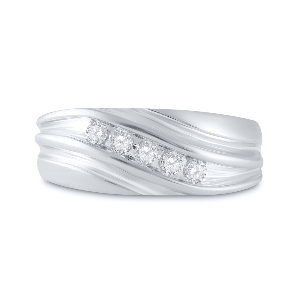 Eternal Brilliance 10kt White Gold Mens Round Diamond Wedding Band Ring 1/4 Cttw - Splendid Jewellery