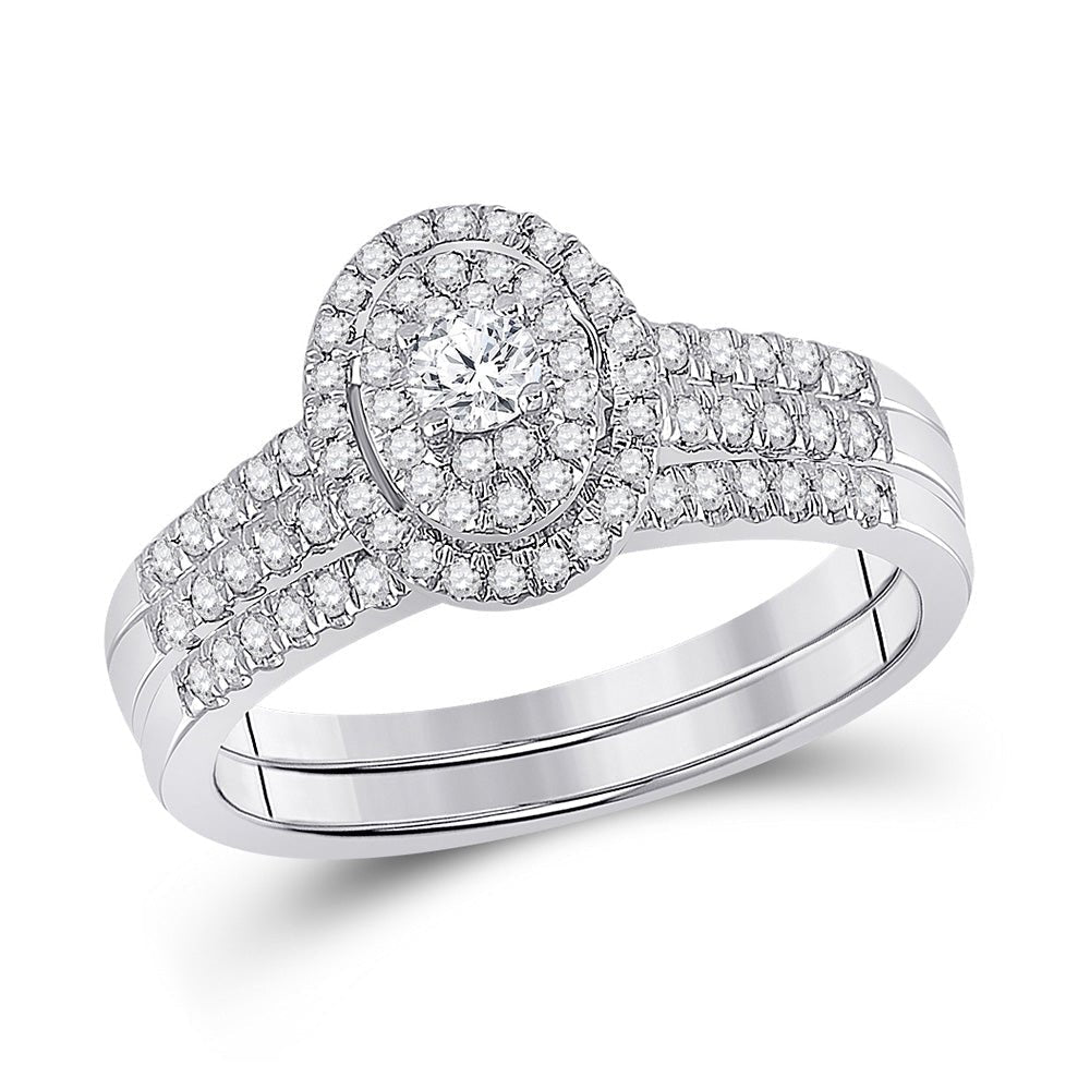 Eternal Brilliance | 10kt White Gold Round Diamond Bridal Wedding Ring Band Set 1/2 Cttw | Splendid Jewellery - Splendid Jewellery
