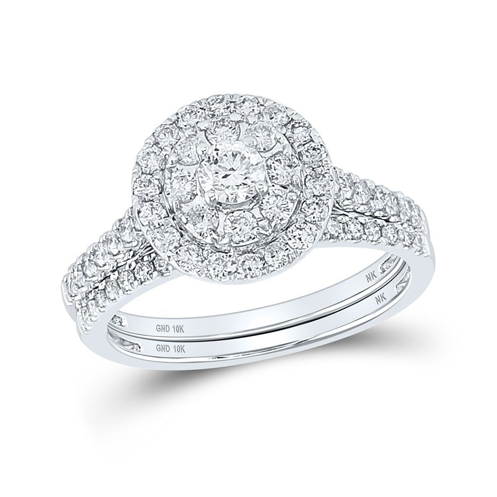 Eternal Brilliance | 10kt White Gold Round Diamond Halo Bridal Wedding Ring Band Set 1 Cttw - Splendid Jewellery
