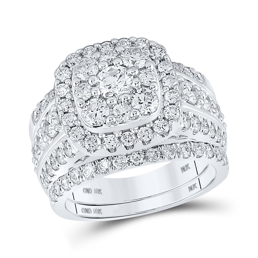 Eternal Brilliance | 10kt White Gold Round Diamond Halo Bridal Wedding Ring Band Set 3 Cttw - Splendid Jewellery