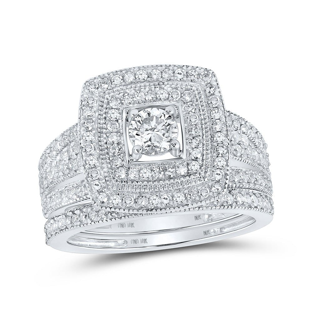 Eternal Brilliance 10kt White Gold Round Diamond Halo Bridal Wedding Ring Band Set - Splendid Jewellery
