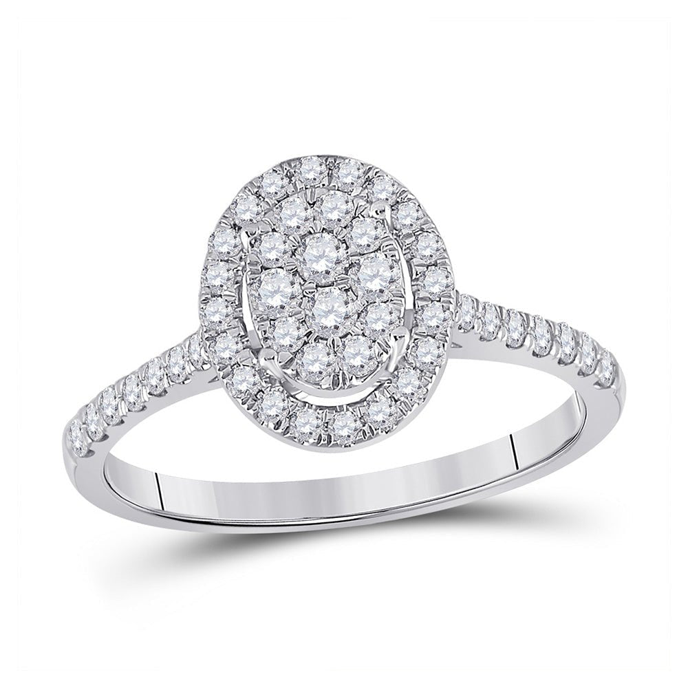 Eternal Brilliance: 10kt White Gold Round Diamond Oval Bridal Wedding Engagement Ring 1/2 Cttw - Splendid Jewellery