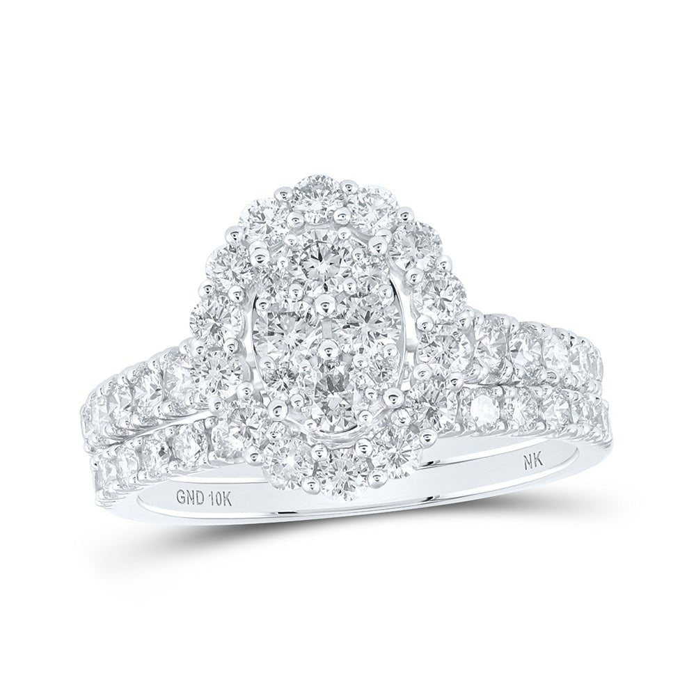 Eternal Brilliance | 10kt White Gold Round Diamond Oval Bridal Wedding Ring Band Set 1 - 5/8 Cttw - Splendid Jewellery