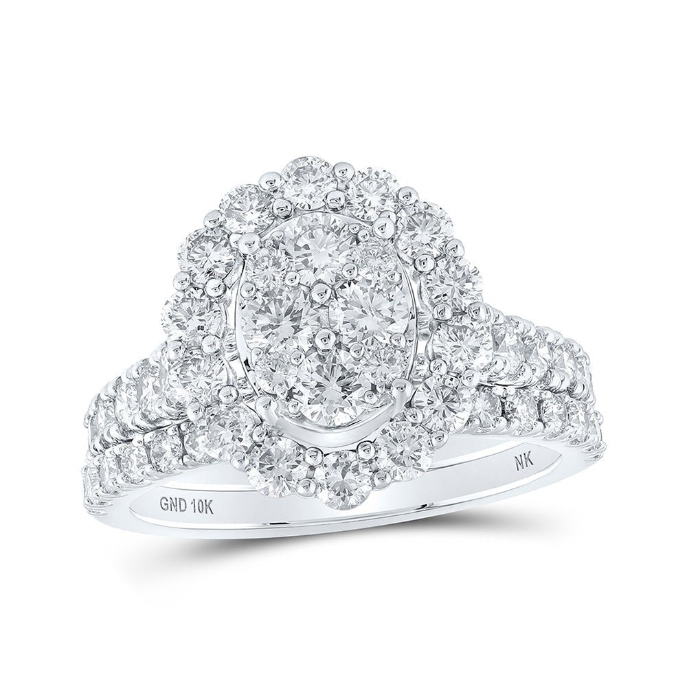 Eternal Brilliance 10kt White Gold Round Diamond Oval Bridal Wedding Ring Band Set - Splendid Jewellery