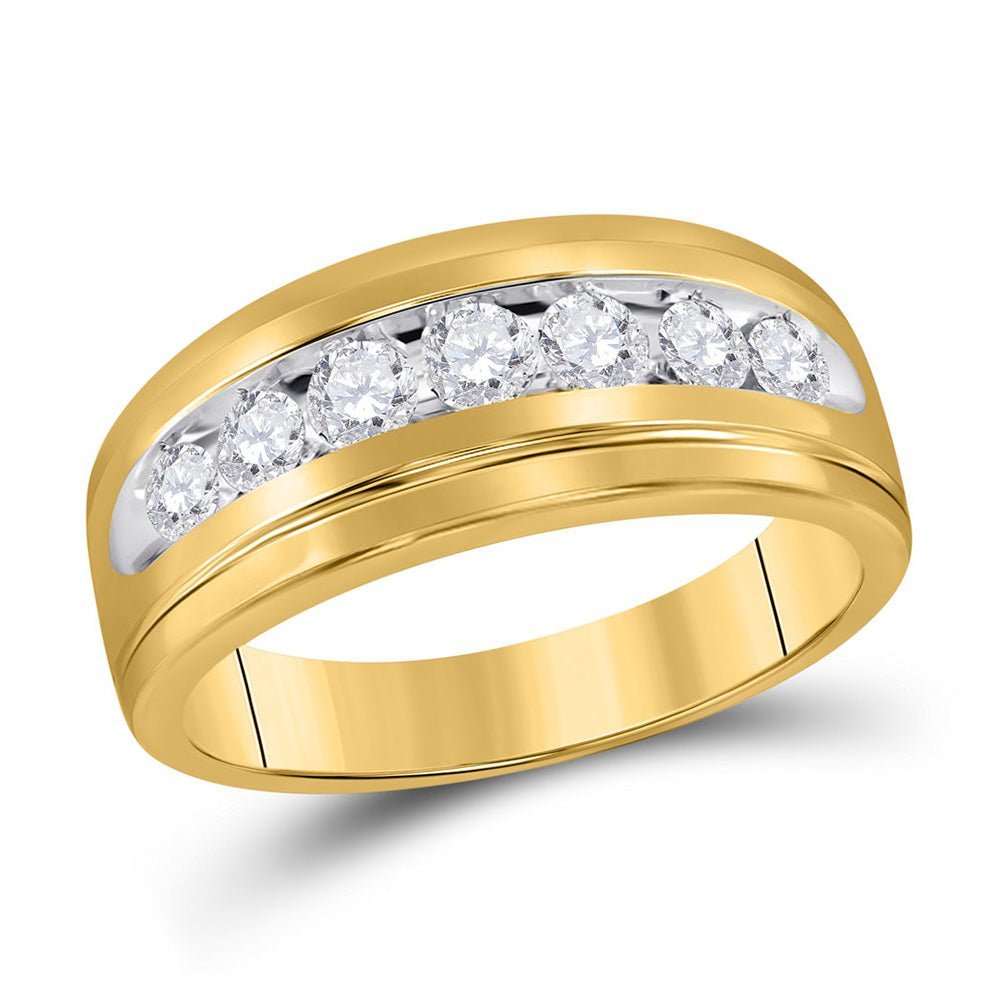 Eternal Brilliance: 10kt Yellow Gold Mens Round Diamond Wedding Channel - Set Band Ring 3/4 Cttw - Splendid Jewellery