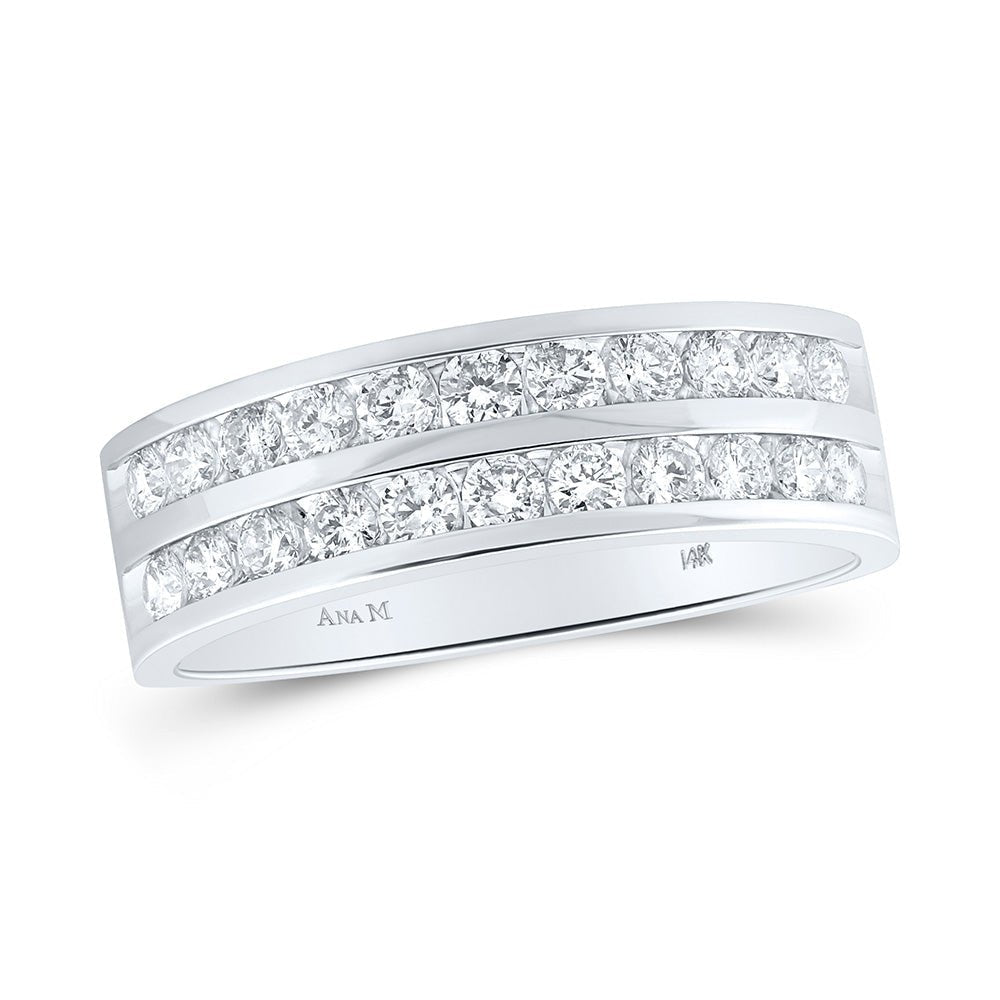 Eternal Brilliance: 14kt White Gold Men's Double Row Diamond Wedding Band Ring - Splendid Jewellery