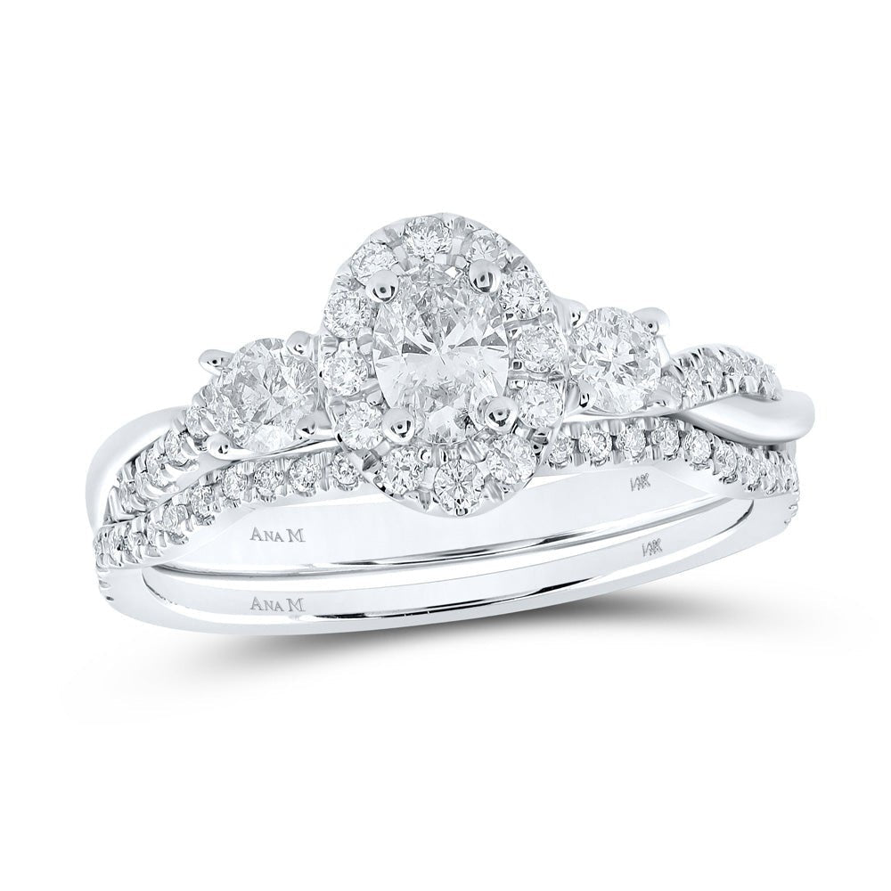 Eternal Brilliance 14kt White Gold Oval Diamond Halo Bridal Wedding Ring Band Set - Splendid Jewellery