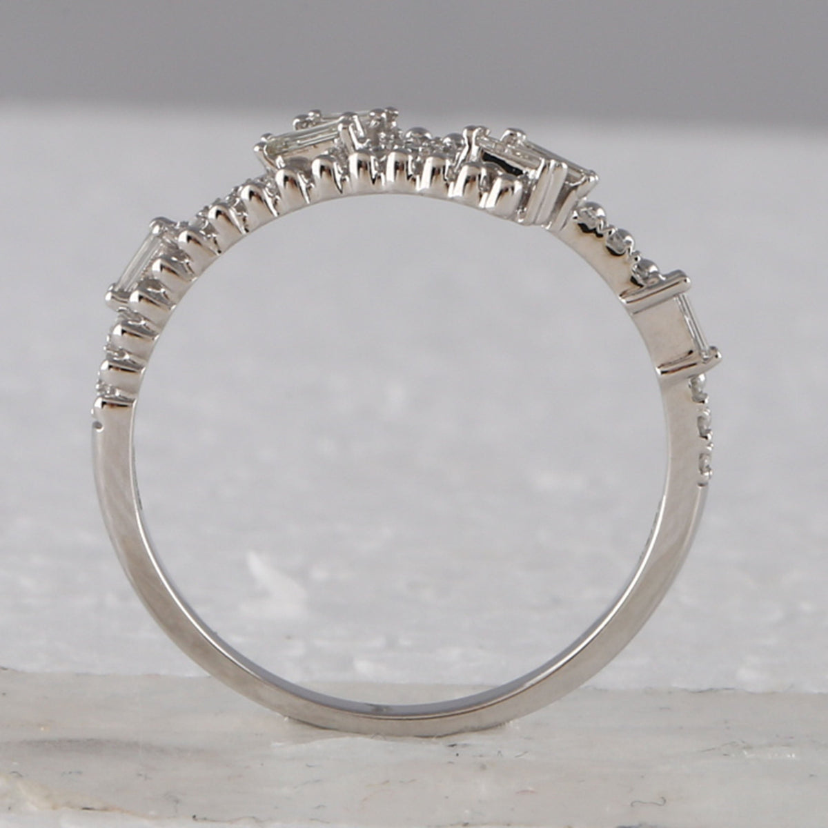 Eternal Brilliance | 14kt White Gold Womens Baguette Diamond Bypass Band Ring 1/5 Cttw - Splendid Jewellery