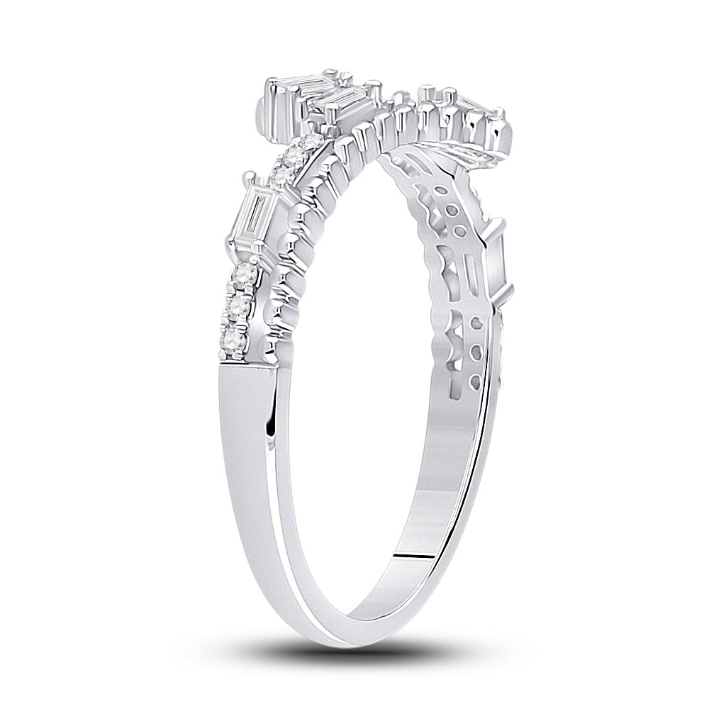 Eternal Brilliance | 14kt White Gold Womens Baguette Diamond Bypass Band Ring 1/5 Cttw - Splendid Jewellery