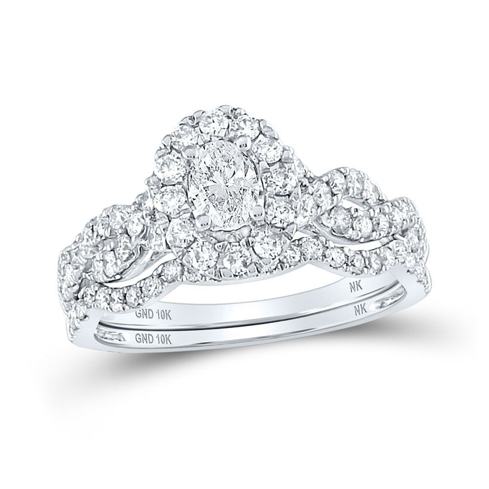 Eternal Elegance: 10kt White Gold Oval Diamond Halo Bridal Wedding Ring Band Set - Splendid Jewellery
