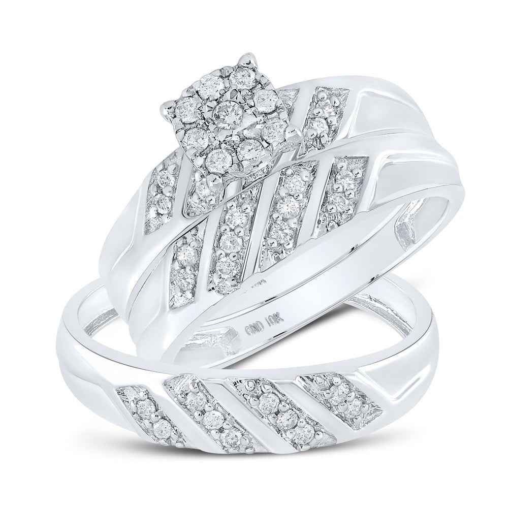 Eternal Love 10kt White Gold His Hers Round Diamond Cluster Matching Wedding Set 1/3 Cttw - Splendid Jewellery