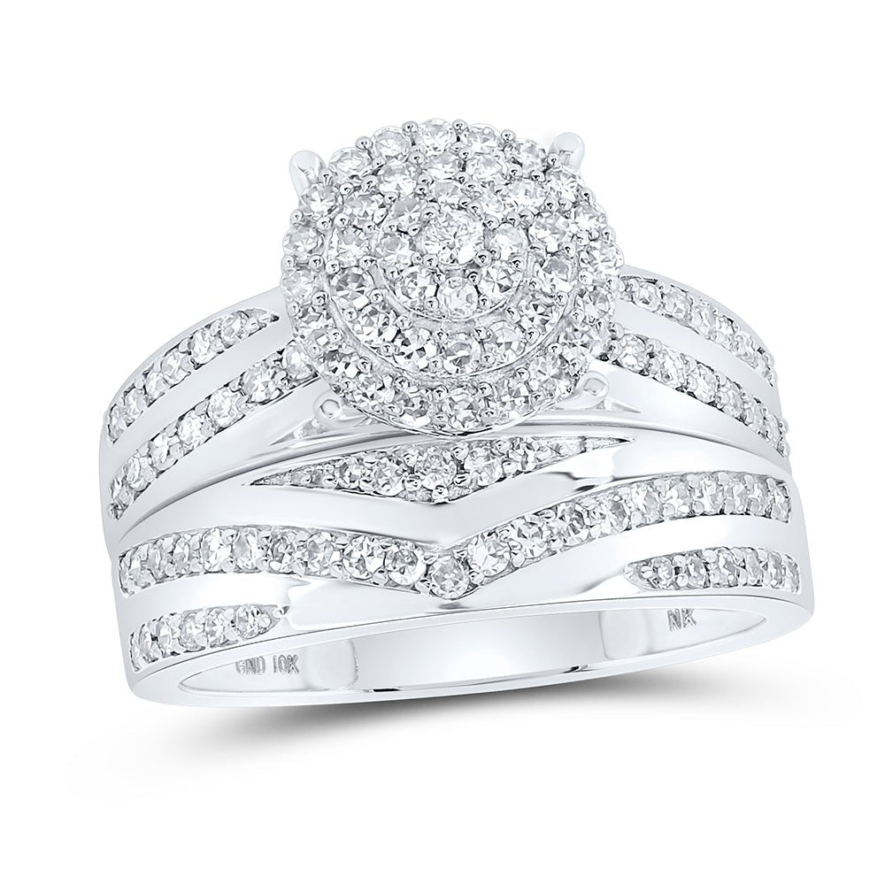 Eternal Love 10kt White Gold His Hers Round Diamond Cluster Matching Wedding Set - Splendid Jewellery