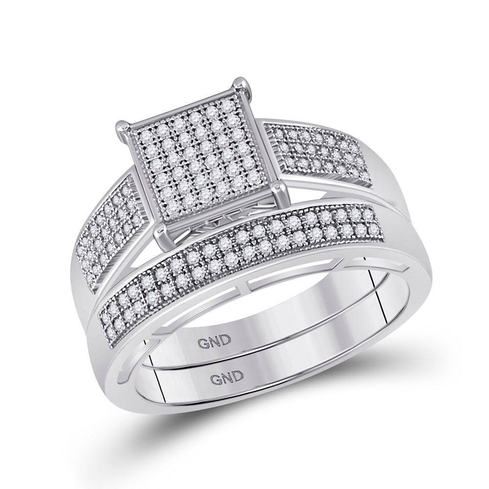 Eternal Love 10kt White Gold His Hers Round Diamond Cluster Matching Wedding Set 5/8 Cttw - Splendid Jewellery