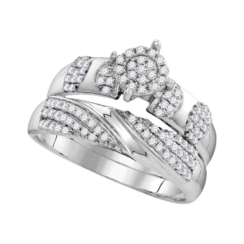 Eternal Love 10kt White Gold His Hers Round Diamond Cluster Wedding Set 3/4 Cttw - Splendid Jewellery