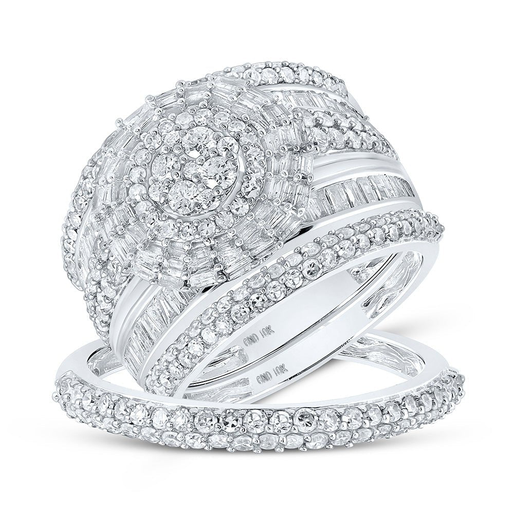 Eternal Love 10kt White Gold His Hers Round Diamond Cluster Wedding Set - Splendid Jewellery