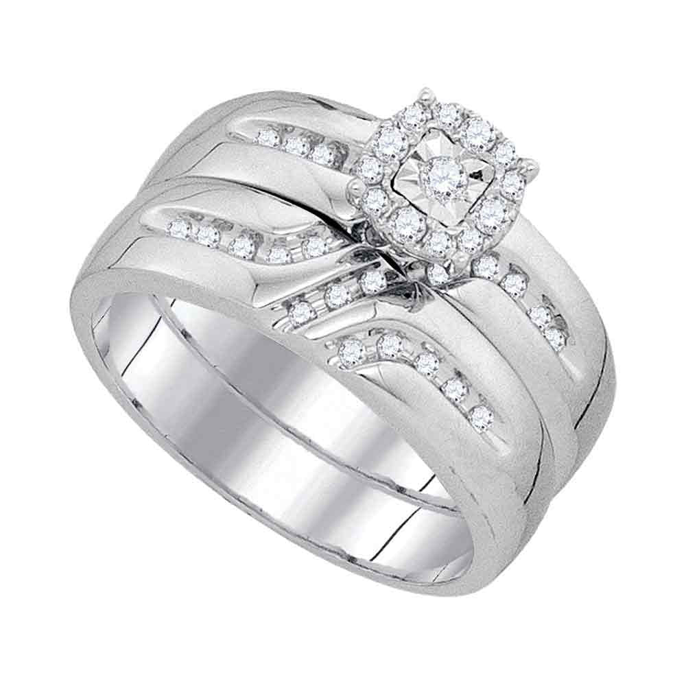 Eternal Love 10kt White Gold His Hers Round Diamond Solitaire Matching Wedding Set 1/3 Cttw - Splendid Jewellery