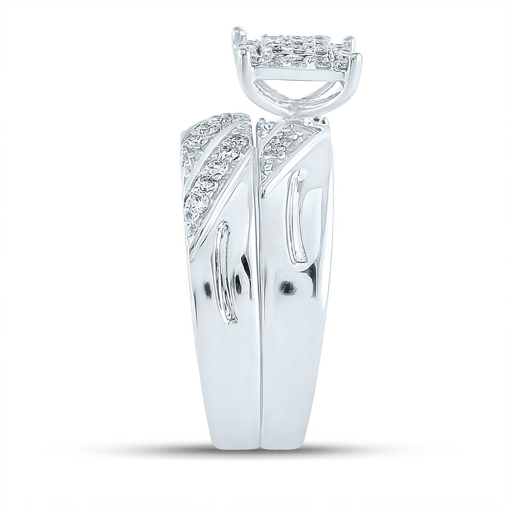 Eternal Love 10kt White Gold His Hers Round Diamond Square Matching Wedding Set 5/8 Cttw - Splendid Jewellery