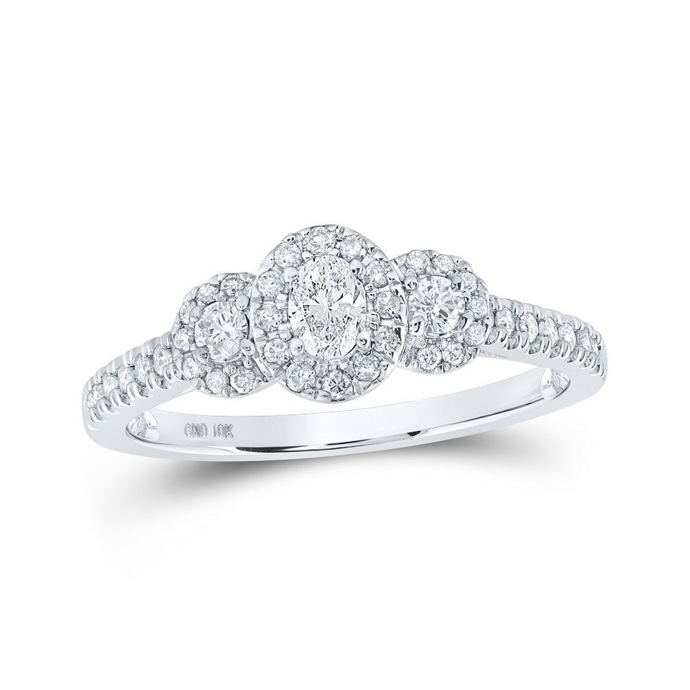 Eternal Love 10kt White Gold Oval Diamond 3 - stone Bridal Wedding Engagement Ring - Splendid Jewellery