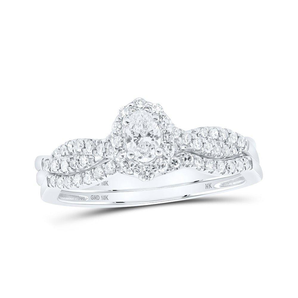 Eternal Love 10kt White Gold Oval Diamond Halo Bridal Wedding Ring Band Set - Splendid Jewellery